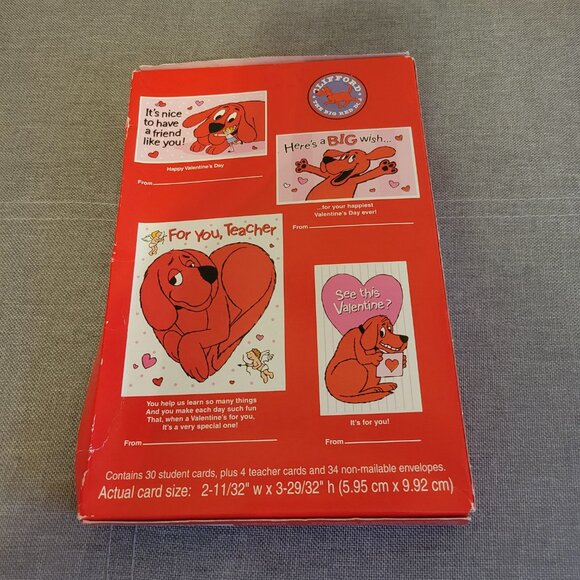 Clifford the Big Red Dog Valentine's Day Cards Vintage NOS 1998 w/ FLAW - Picture 2 of 6